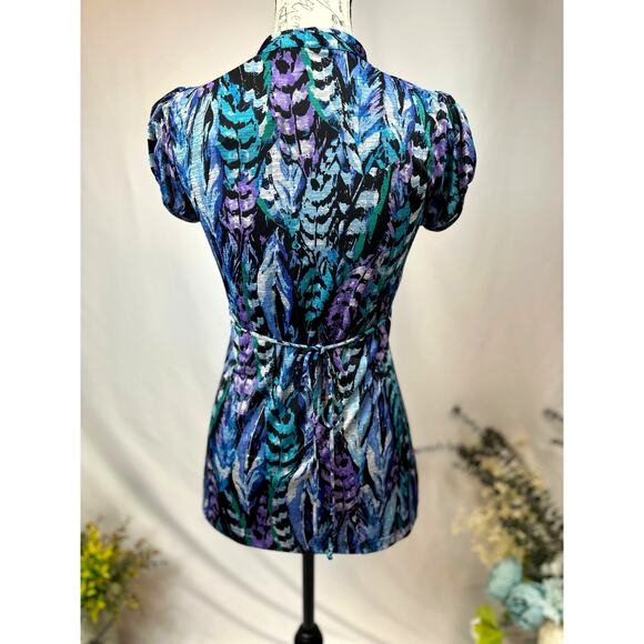 HeartSoul Y2K Baby Doll Ruffle Short Sleeve Top Blue Multi M - Picture 9 of 12